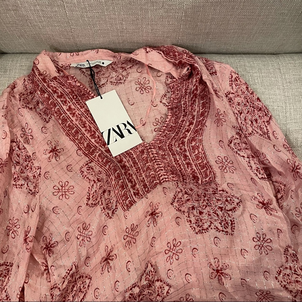 Zara printed midi slit dress size small pink NWT - Picture 14 of 16